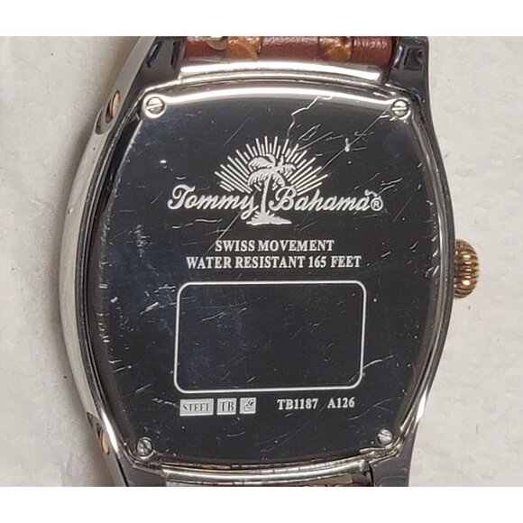 Vintage 90's TOMMY BAHAMA Analog gold tone Leather Strap WATCH with New Battery - Picture 5 of 15